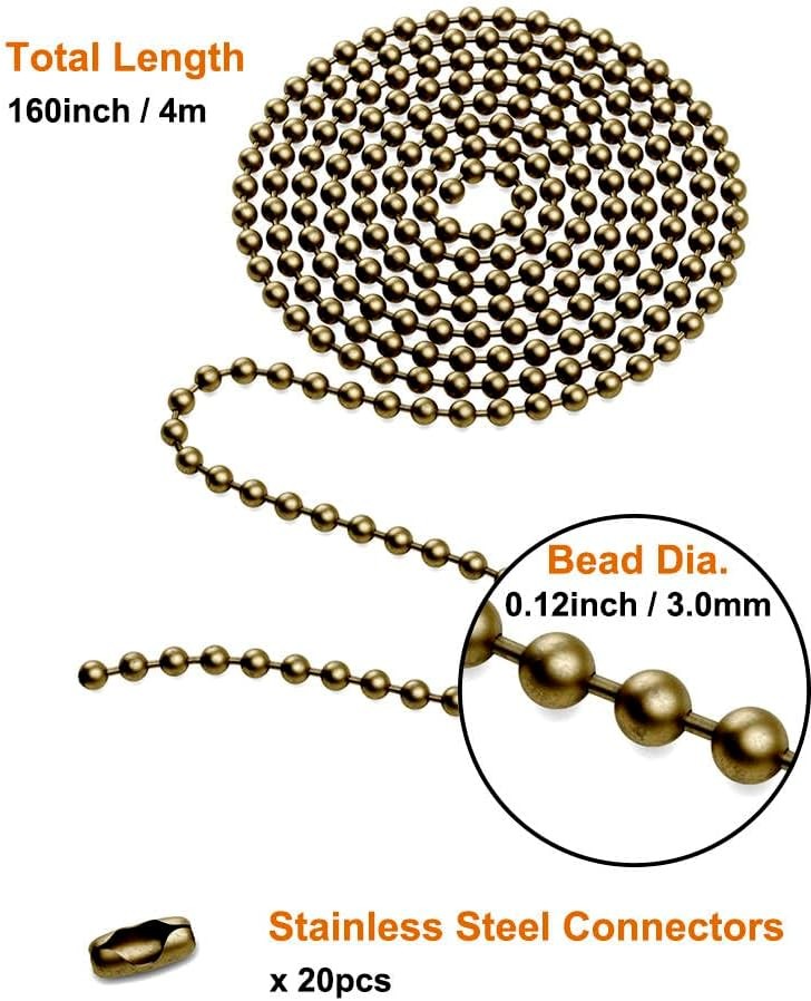160-inch Ceiling Fan Pull Chain, Rustproof 3mm Pull Chain Extension for Ceiling