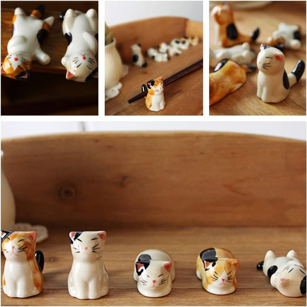 Durable Cute Cat Ceramic Chopsticks Rest – 6PCS for Fun Dining Experiences