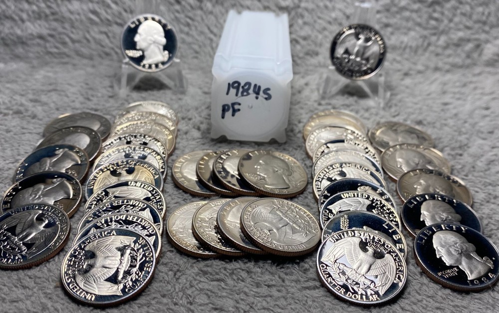 1984 S PROOF CLAD WASHINGTON QUARTERS FULL ROLL $10 FACE VALUE