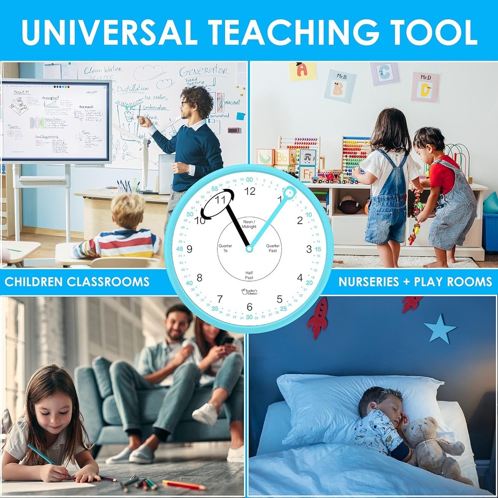 Educational Wall Clock - Silent Movement Time Teaching Clock