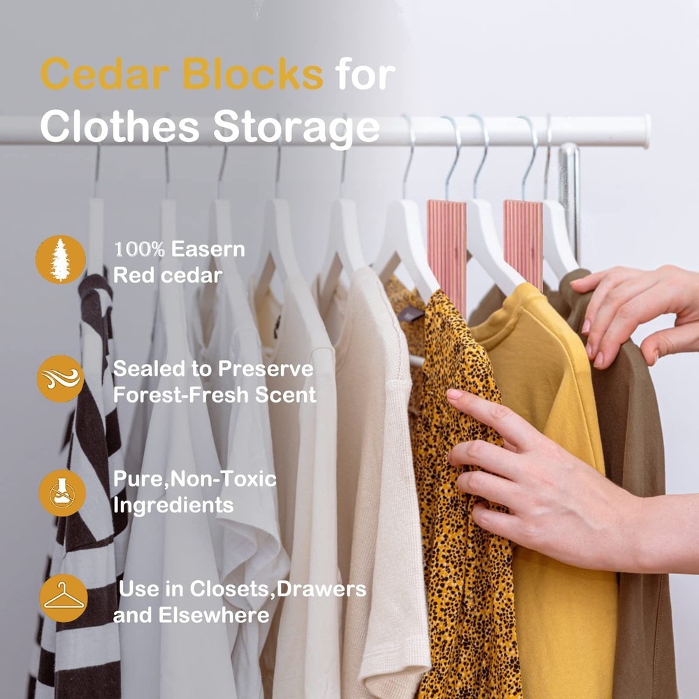 20 Pack Cedar Hang Ups,100% Natural Rectangular Cedar Blocks for Clothes Storage