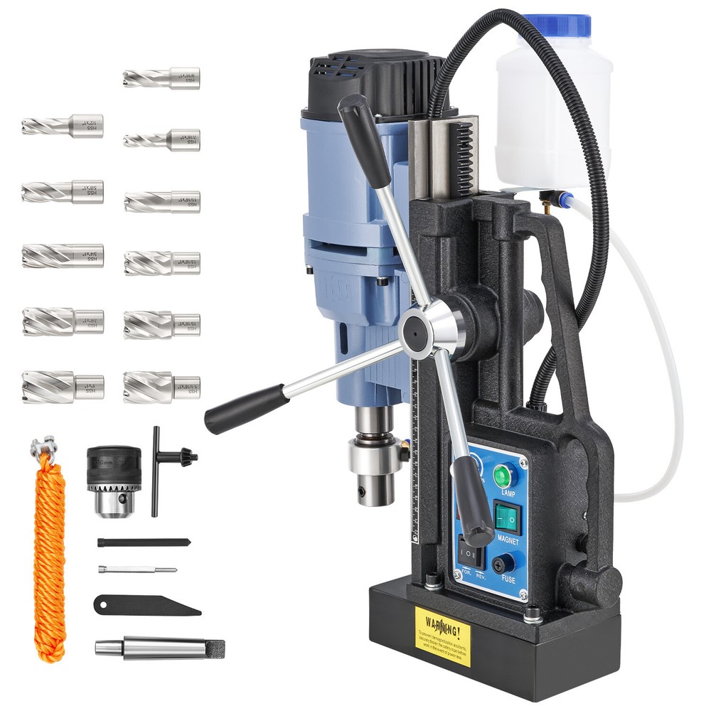 CREWORKS Magnetic Drill Press 2" Portable Drilling Machine 3125lbf 11 Drill Bits