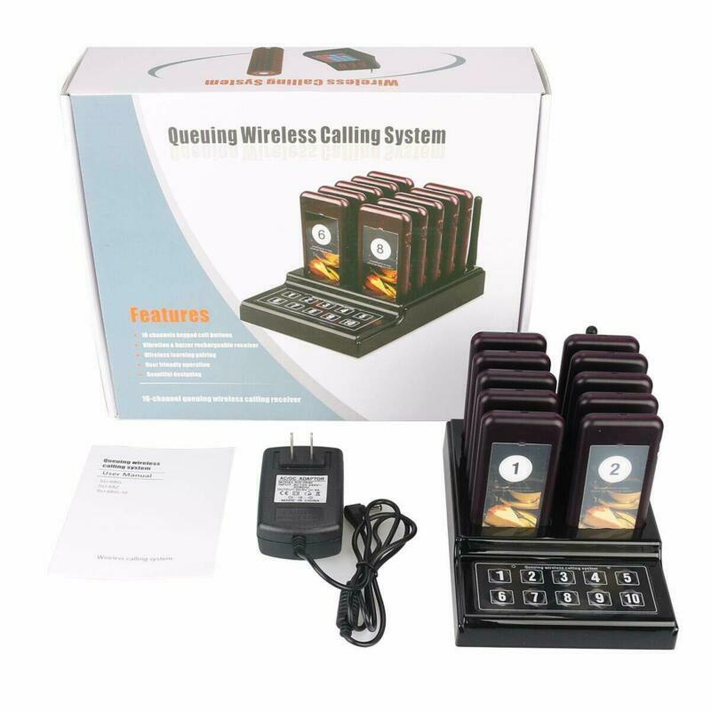 Wireless Restaurant Guest Waiter Calling Paging System Transmitter+10Call Pagers