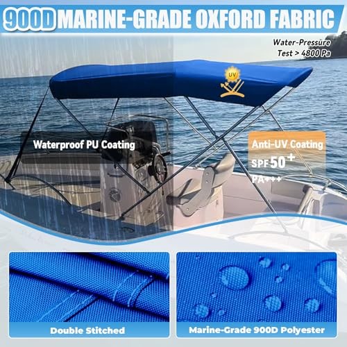 3 Bow Bimini Top Replacement Canvas with Stern Light Hole and Storage Boot,