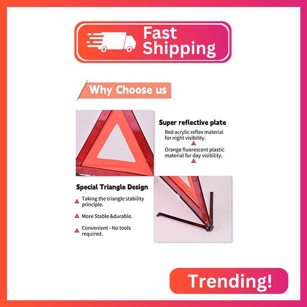 DEDC Warning Triangle, Foldable Safety Triangle, Triple Warning Kit, Warning Tri