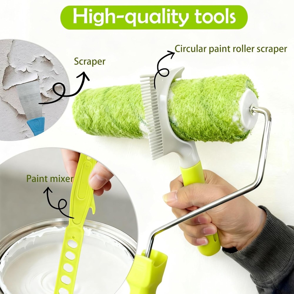 Paint Roller Kit with Extension Pole, 28 PCS Set, 2-4 Ft Pole, 4"9" Paint Roller