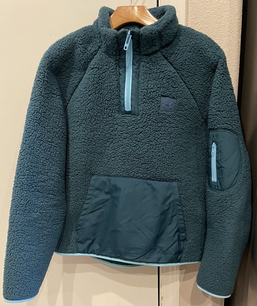 Under Armour Pullover 1/4 Zip Fleece Jacket Pockets Blue Loose Medium