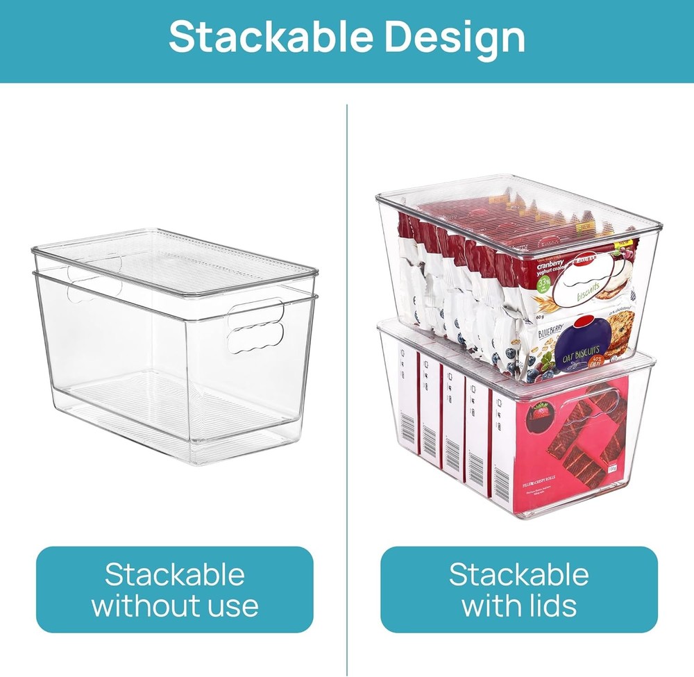 6-Pack Clear Stackable Storage Bins w Lids Large Plastic Organizer