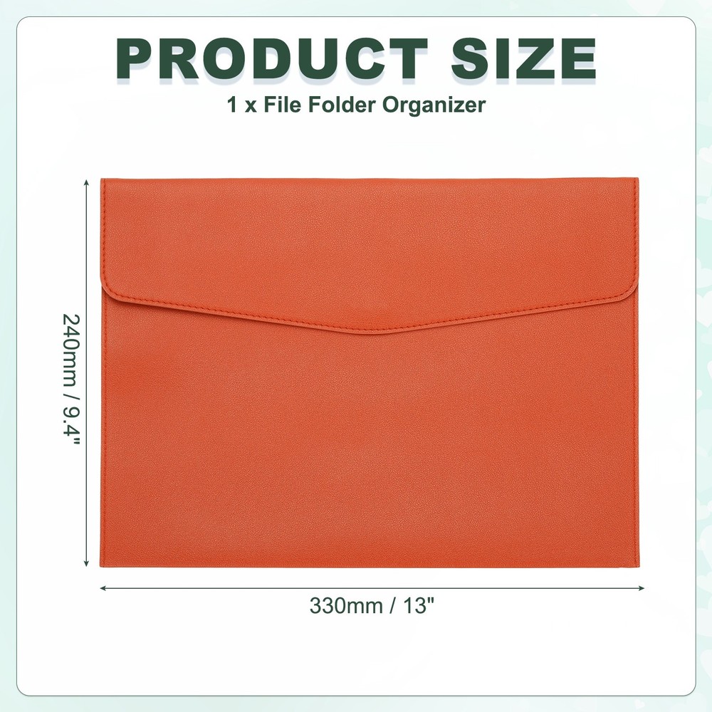 PU Leather A4 File Folder, Document Holder Filing Organizer Style 2, Orange