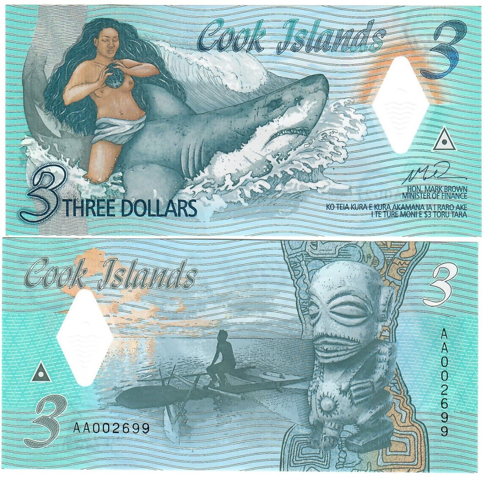 Cook Islands 3 Dollars 2021 UNC "AA"