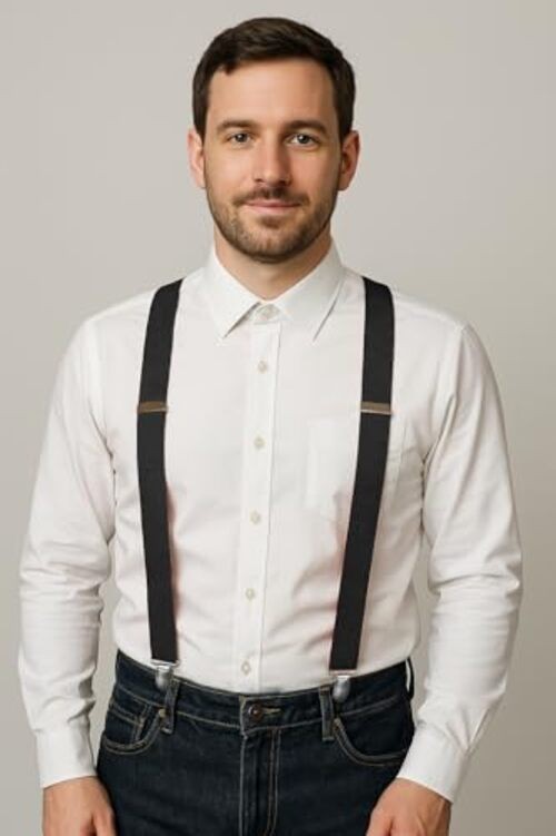 Mens Solid Color Suspender with 3 Cilps Adjustable Braces Black