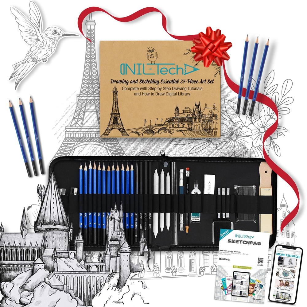 NIL TECH 37-Piece Premium Shading Pencils for Drawing, Include Exclusive Tuto...