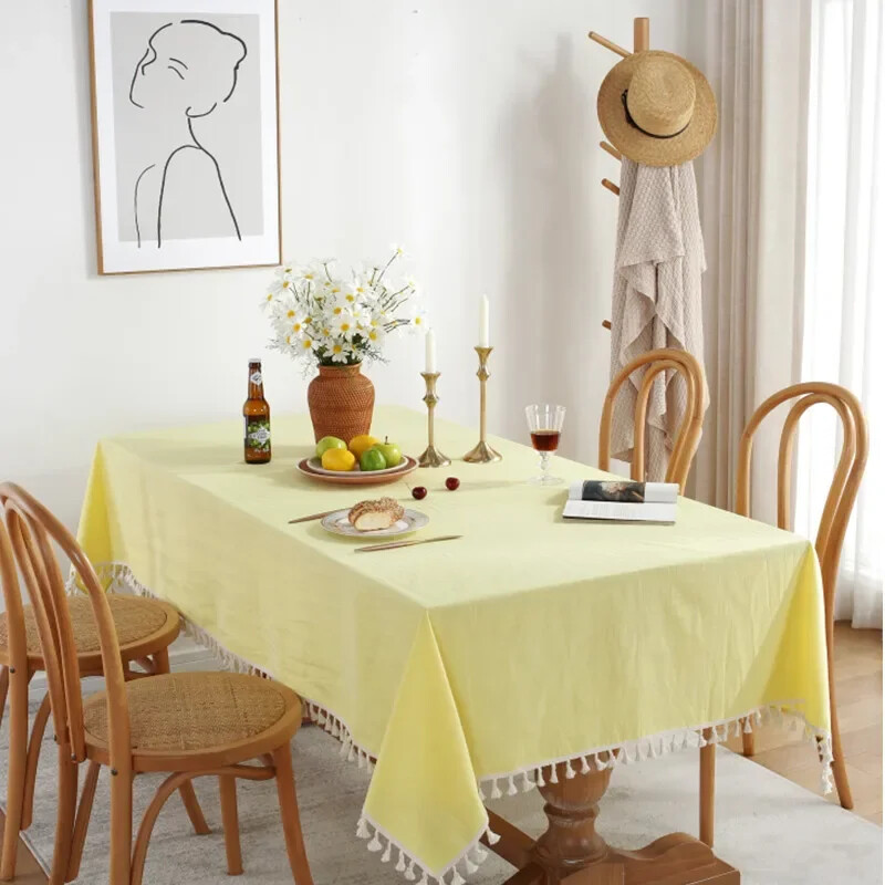 White Rectangular Tablecloth with Ruffles Plain Tablecloth Dining Table Cover