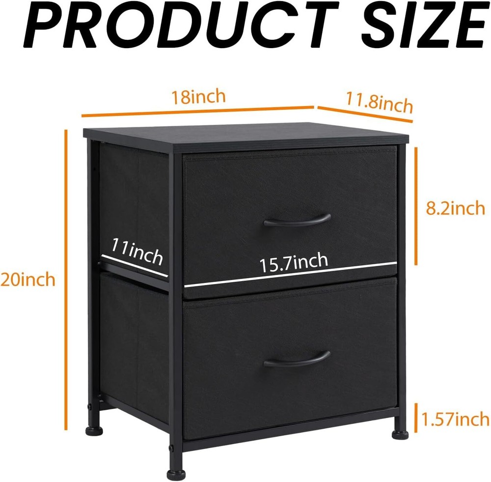2 Fabric Drawers Nightstand for Bedroom End Table Side Table Bedside Table