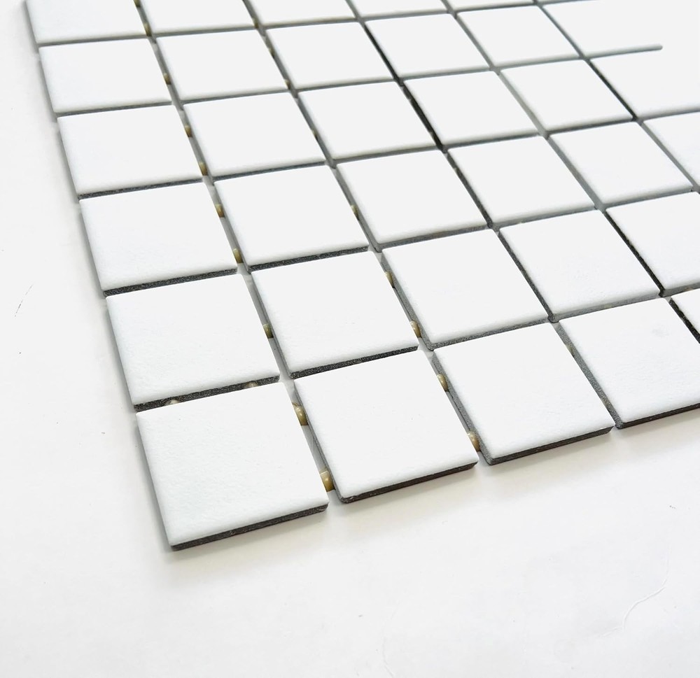 Essential White 2" x 2" Matte Finish Ceramic Mosaic Tile on Dot Mount