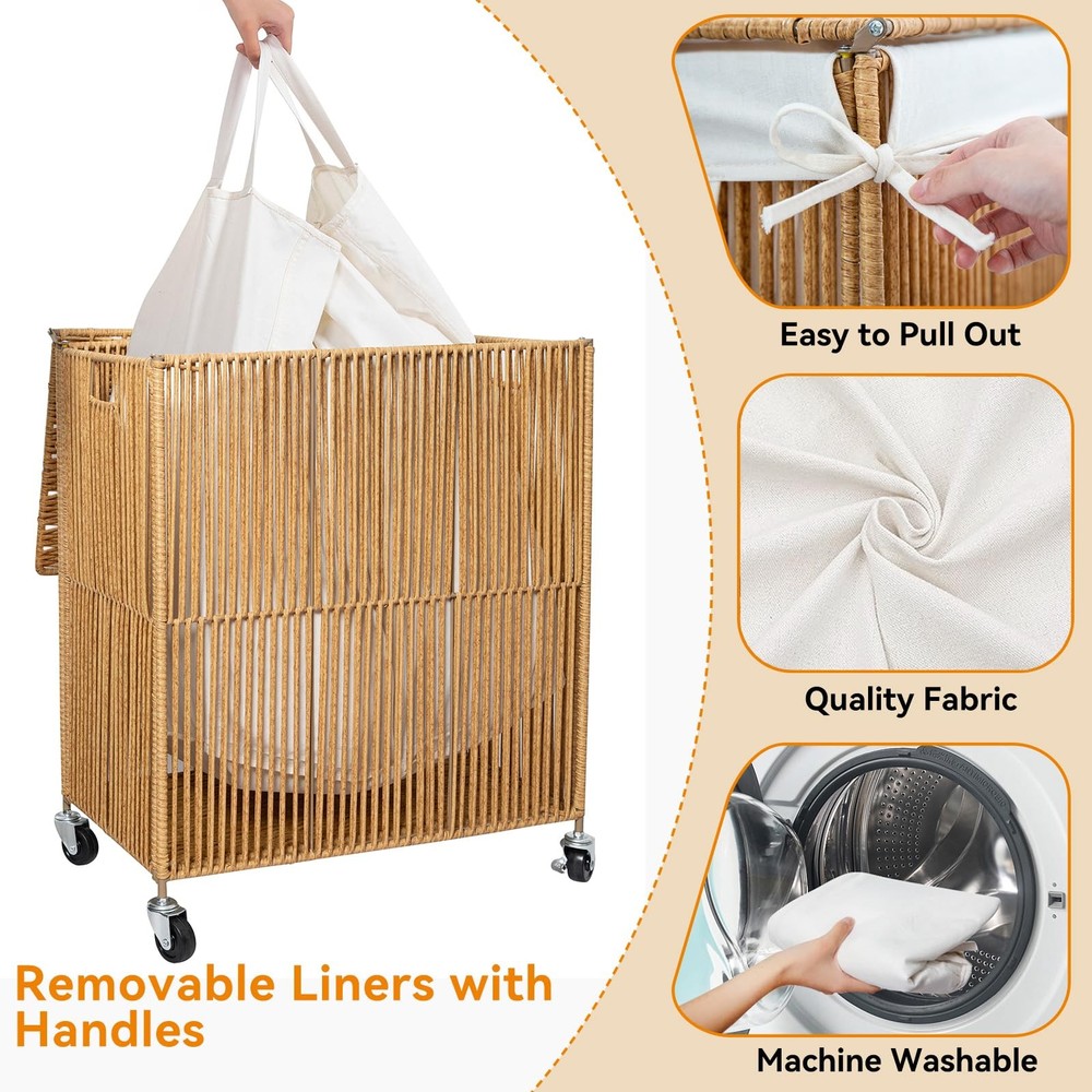 Home Organization Rolling Laundry Hamper with Lid - 115L Capacity