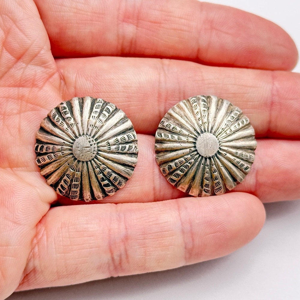 Vintage Navajo Native Concho Hand Stampwork Silver Button 1" - Two 2