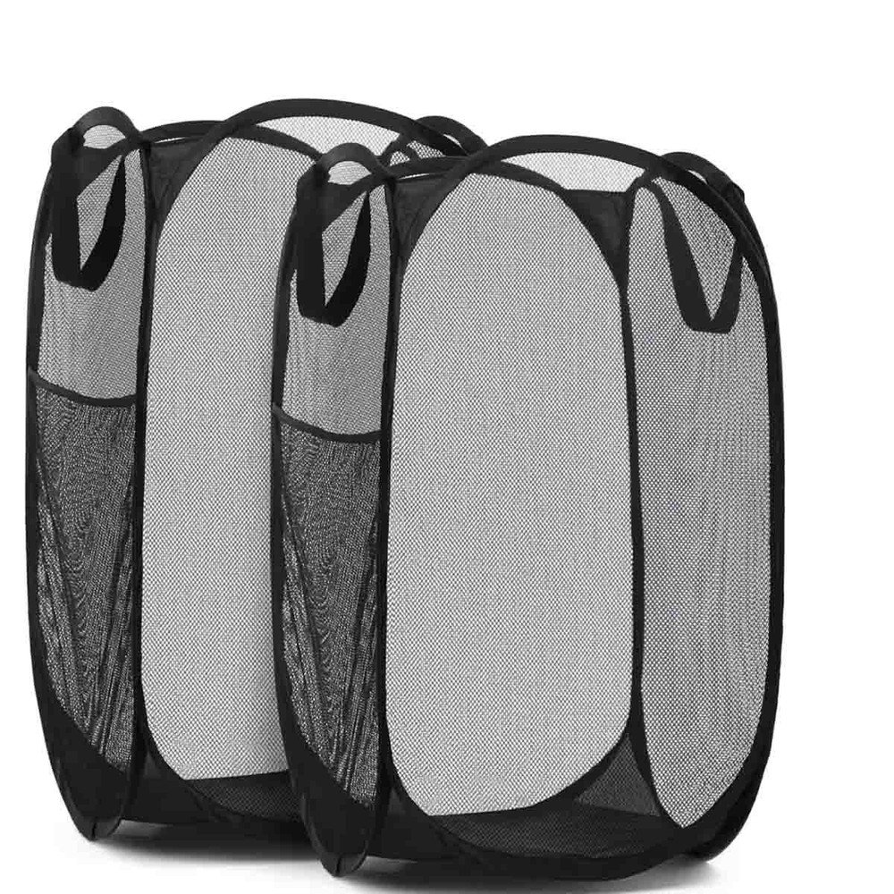 2PCS Collapsible Pop up Laundry Bag Foldable Hamper Large Mesh Clothes Basket