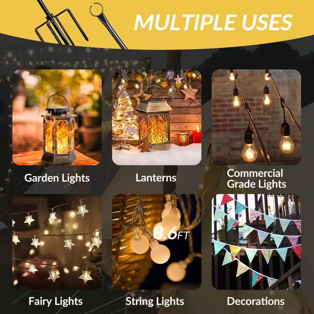9.4 Ft. String Light Poles with Hook Outdoor Metal Pole Flagpole (4-Pack)
