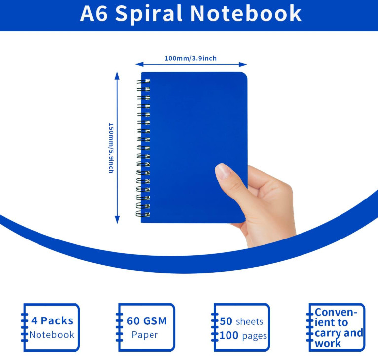 Spiral Notebook 4Pack Pocket Notebook 4.2"x 6.1" Pocket Notepad Small Notebook
