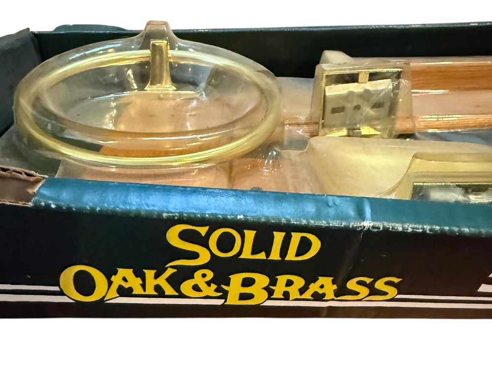 Vintage Solid Oak Wood and Brass Hand Towel Ring