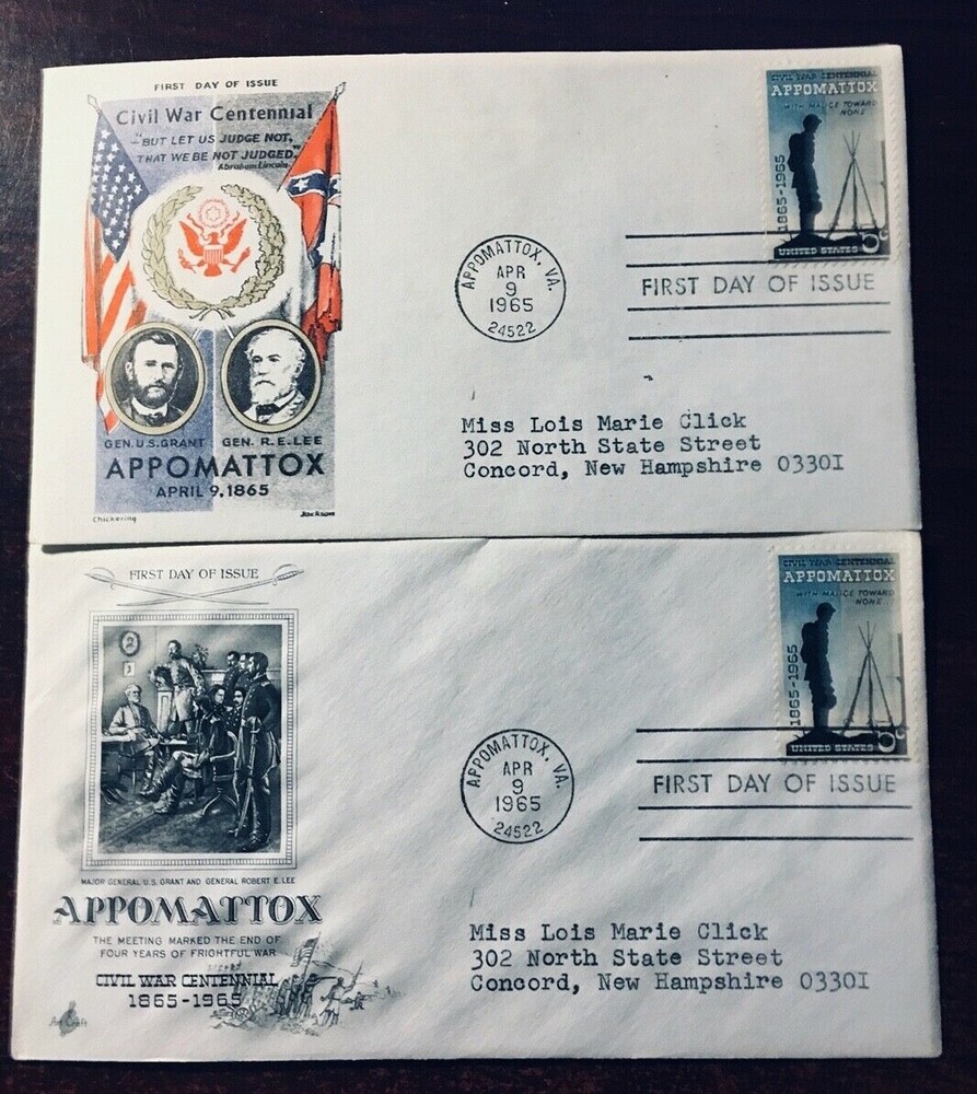 #1182 Appomattox Jackson/Chickering cachet First Day Cover with 3 other cachets