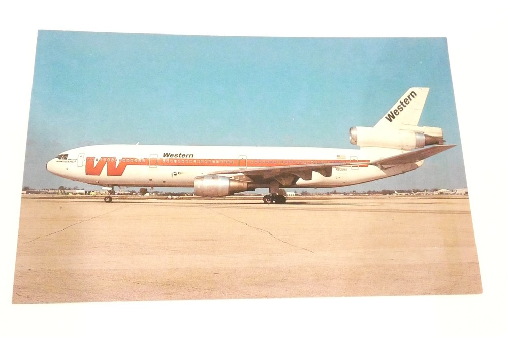 VINTAGE WESTERN AIRLINES DOUGLAS DC -10 POST CARD