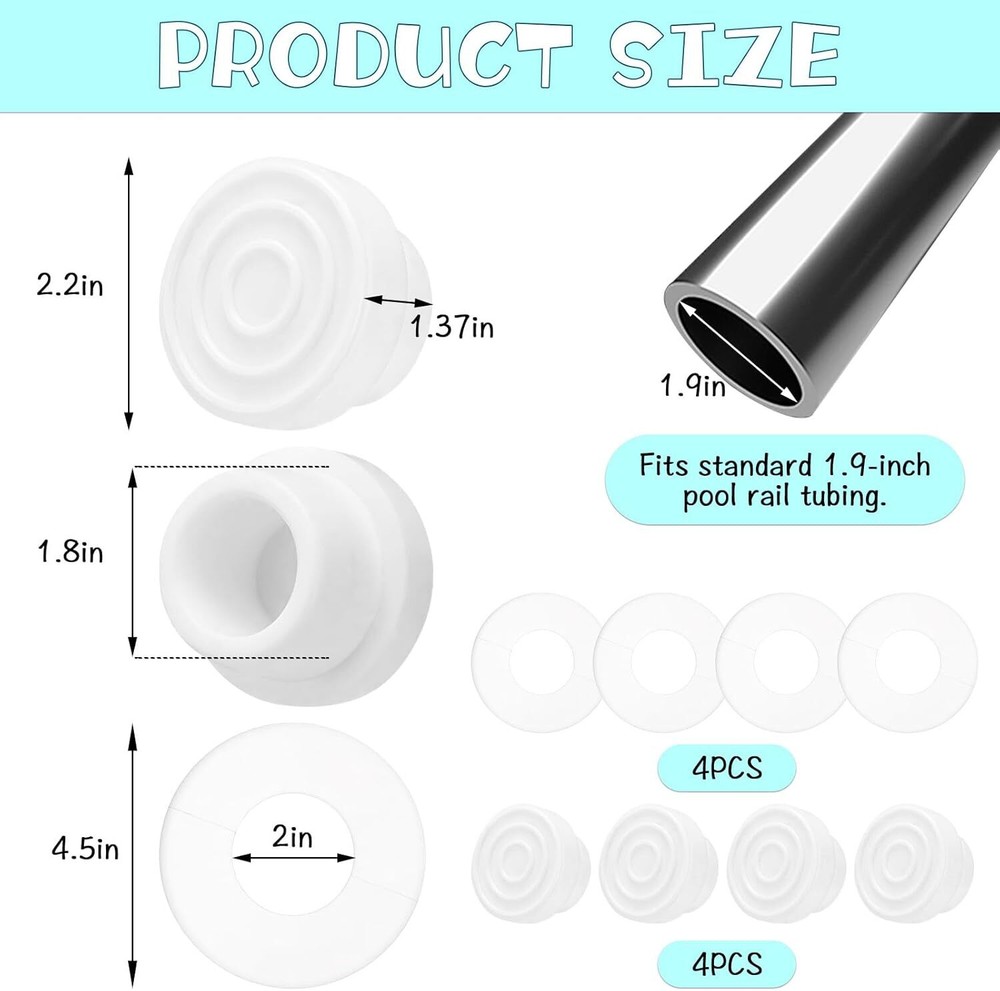 4Pcs Pool Ladder Escutcheon Plates 4Pcs Rubber Pool Ladder Inside Plug Fits 1...