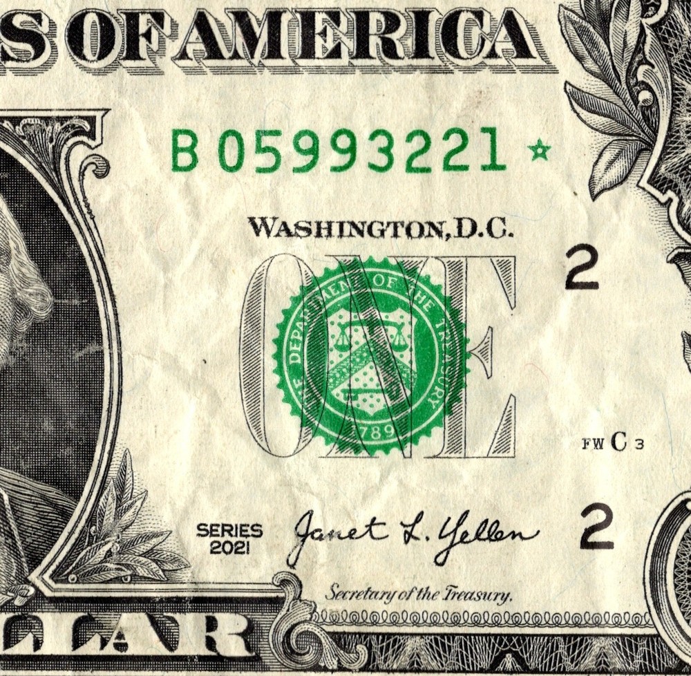 2021 B Star note  1 dollar bill Regular Run