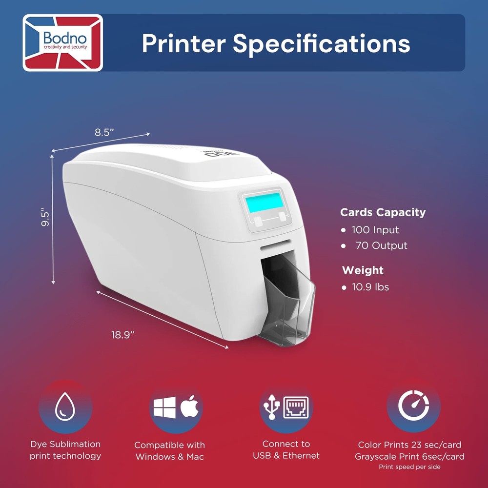 Bodno Magicard 300 Dual Sided ID Card Printer & Complete Supplies Package