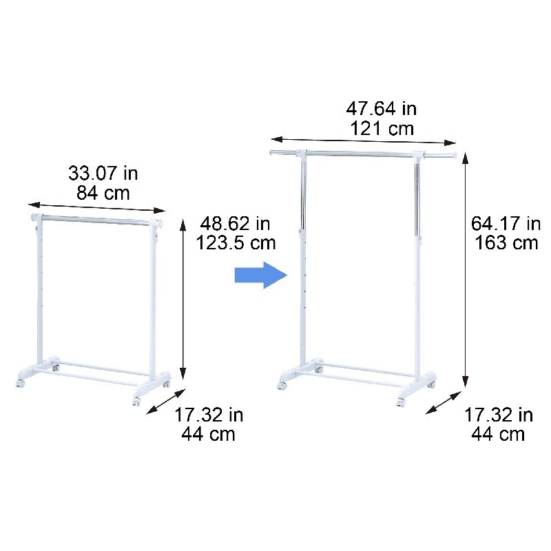 Adjustable Rolling Garment Rack Space Saving Clothes Organizer Tool Free Setup