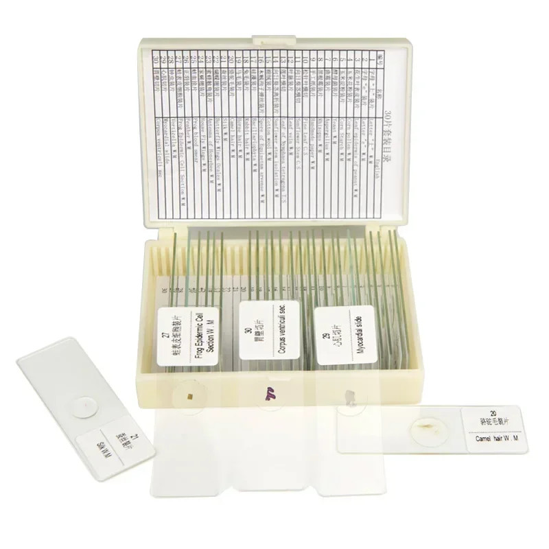 30PC Prepared Biological Basic Tissues Science Cover Slips Microscope Slides