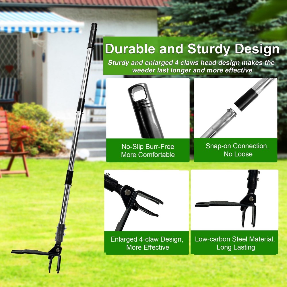 Weed Puller Tool Stand Up Hand Weeder with Adjustable 4 CLAWS, Black
