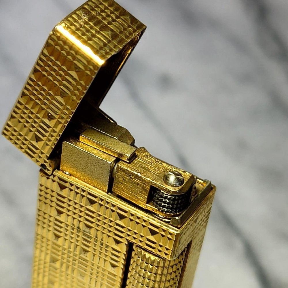 Vintage Dunhill Rolla gas lighter Gold lattice pattern working condition