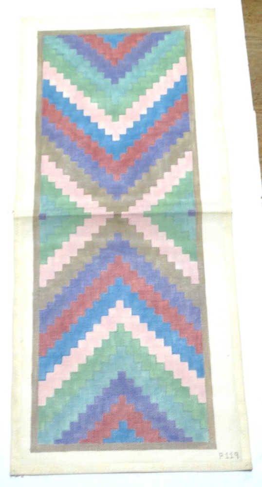 Hand Painted Needlepoint Canvas Pastel Colored Chevron Zigzag Geometric Pattern