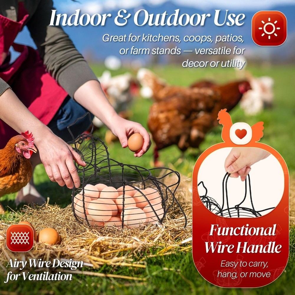 Chicken Egg Holder Black Rectangular Wire Basket with Handle for Eggs Fruits