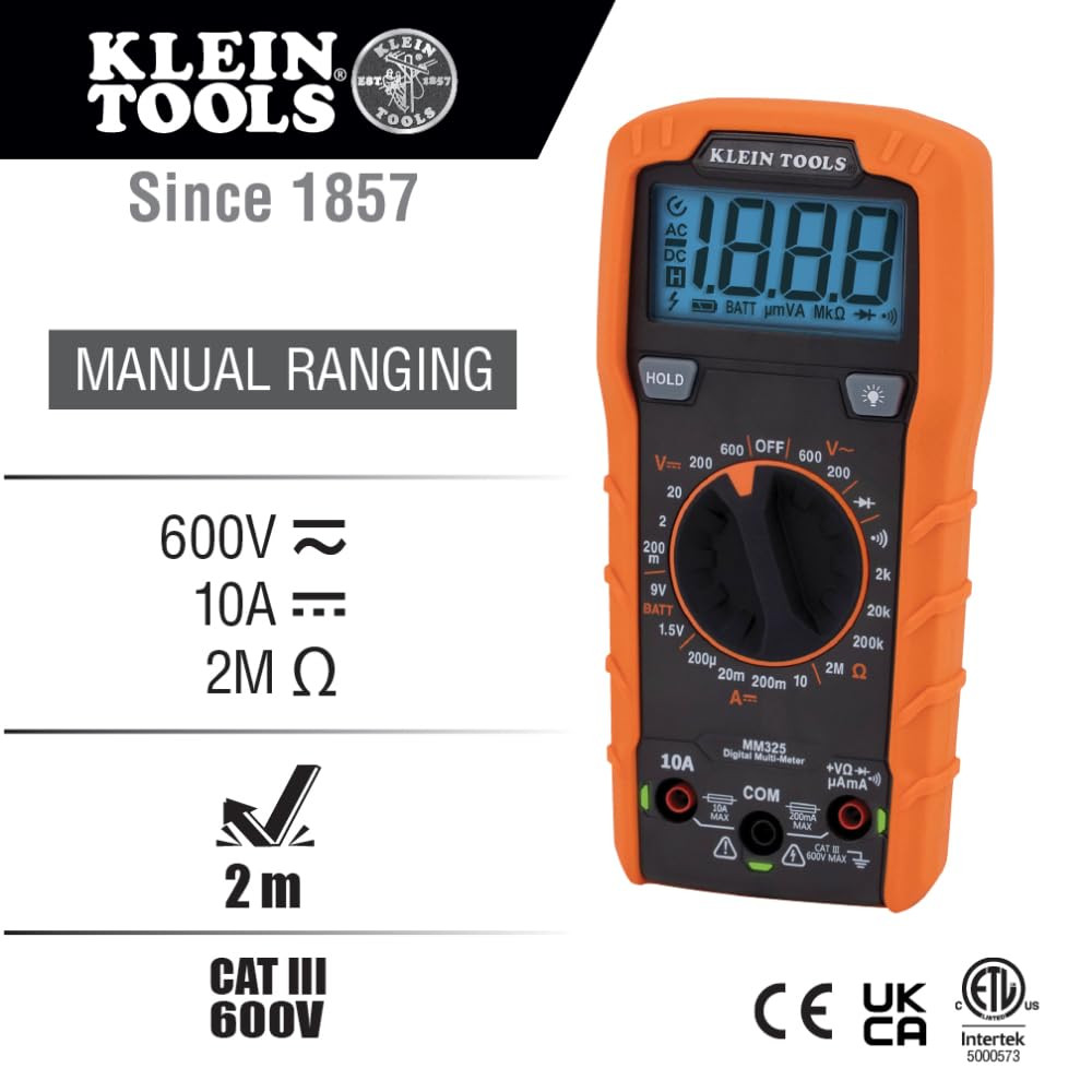MM325 Multimeter, Digital Manual-Ranging 600V AC/DC Voltage Tester, Tests Bat...