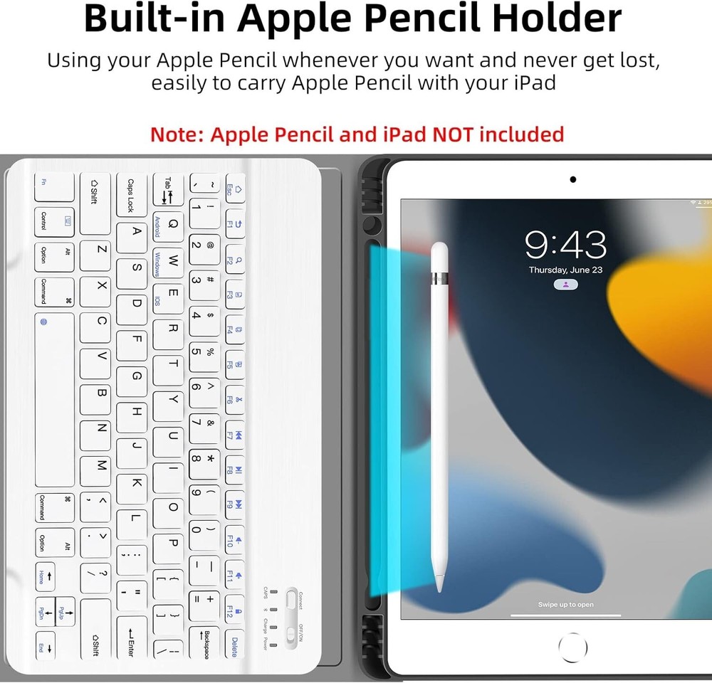 Juqitech iPad 7, 8, 9th Gen Case 10.2" Wireless Magnetic Keyboard - OPEN BOX