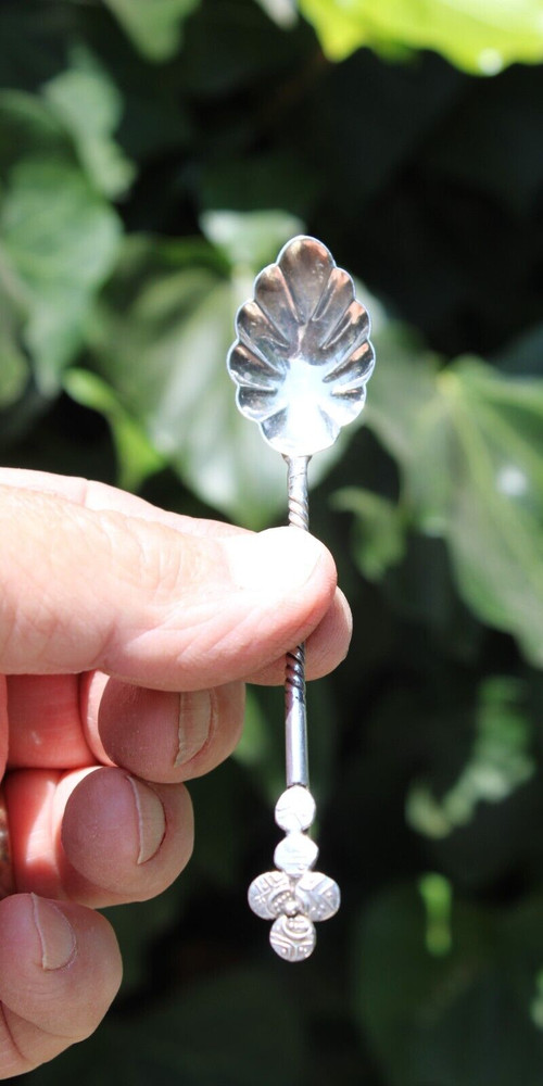 Antique Silver Berry Spoon w/Twisted Handle Shell Shape-#B2