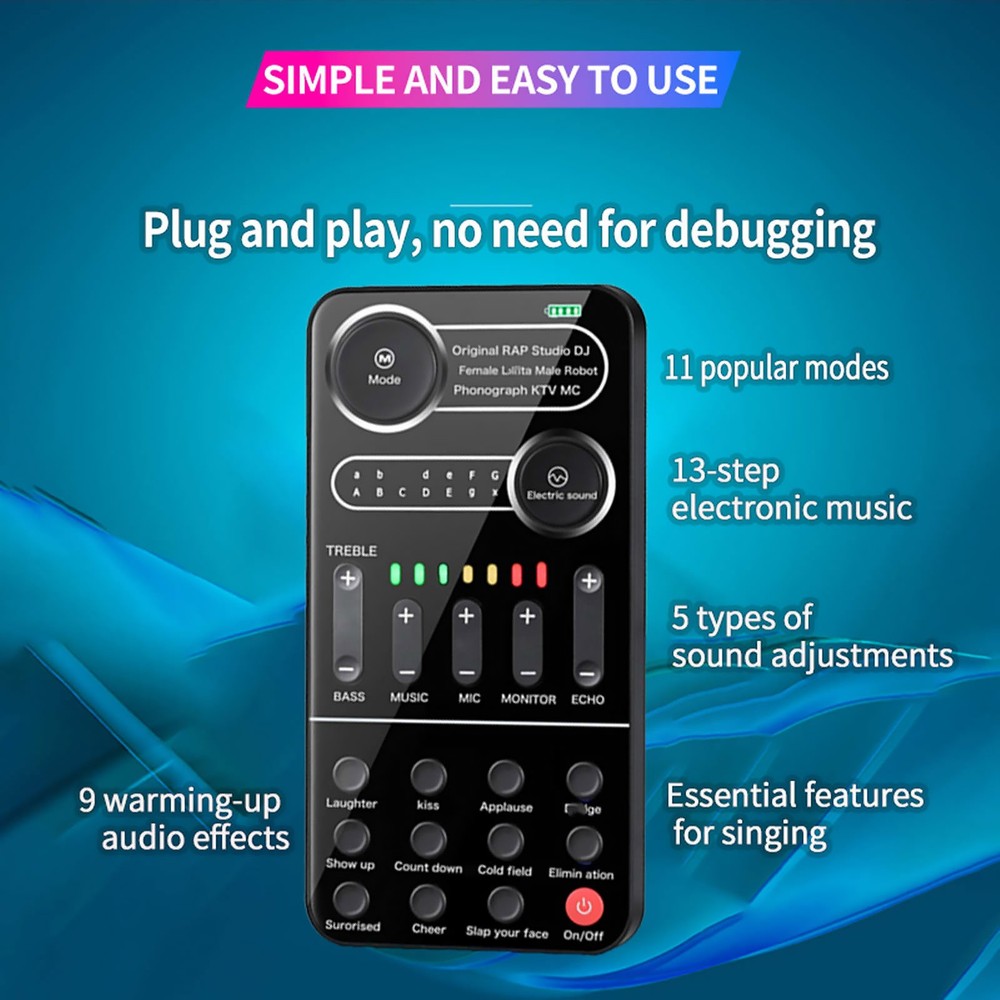 For Microphone Sound Card Portable Mixer with Evading Function 13 Sound Modes