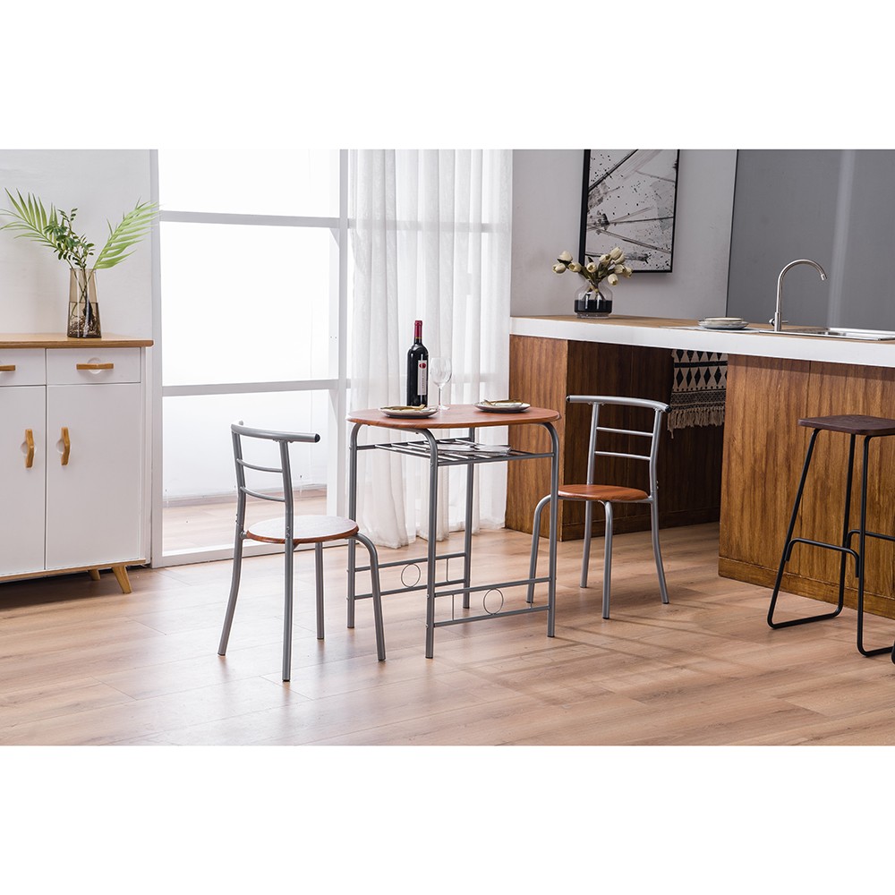 Brown Wood Grain PVC Breakfast Table (One Table and Two Chairs)