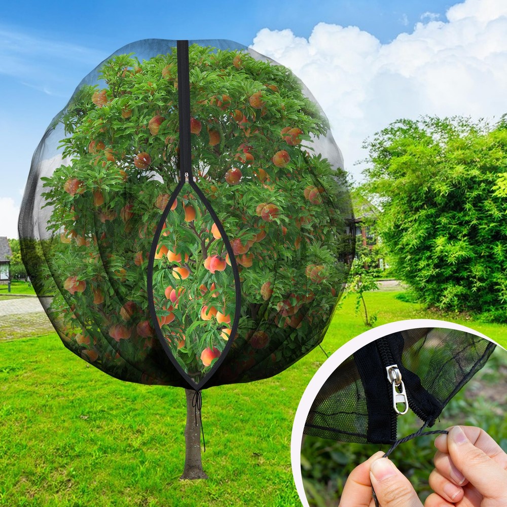 10.8 x 9.8 Ft Black Large Fruit Tree Netting with Zipper and Drawstring, Brea...