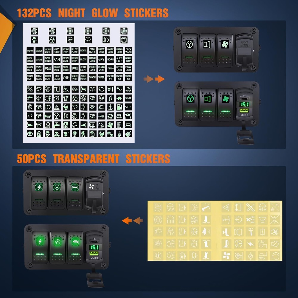 Nilight 3 Gang Rocker Switch Box 12V SPST ON Off Toggle Switch PD Type C