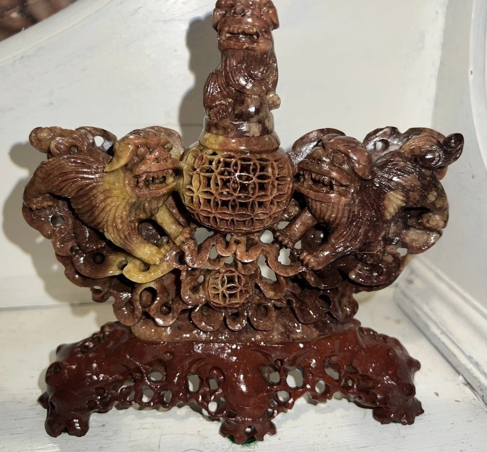 Antique Chinese Stone Carving Foo Dogs,