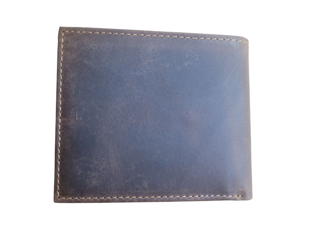Genuine Rustic Buffalo Leather REFID Blocking Bifold Wallet - US Flag Deer