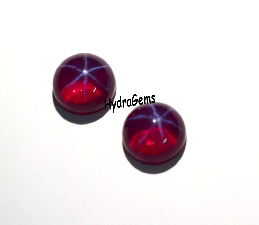 Natural Matching Pair 6 Rays Star Ruby Cabochon Lot Round Cut Red Star Ruby Gem