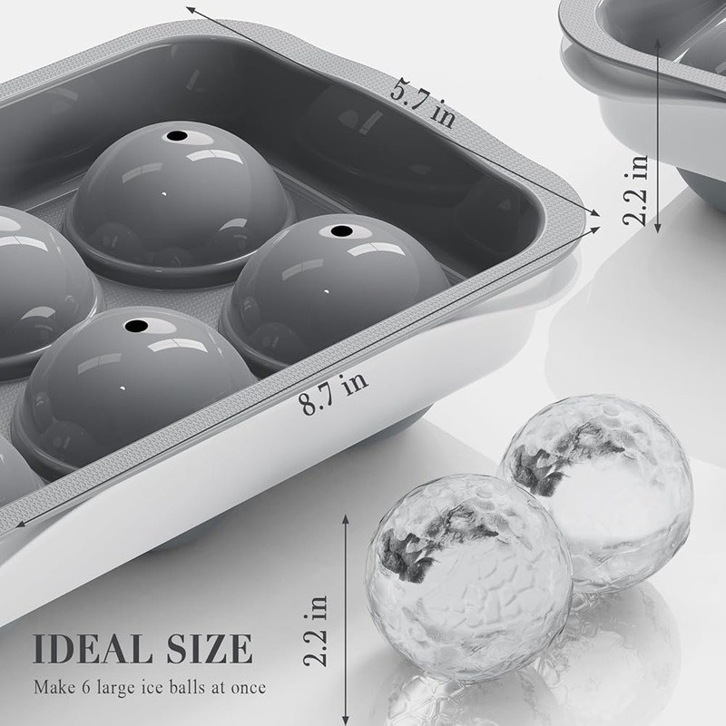 Whiskey Ice Ball Maker Large Silicone Round Molds Easy Fill Easy Release 6 Pack