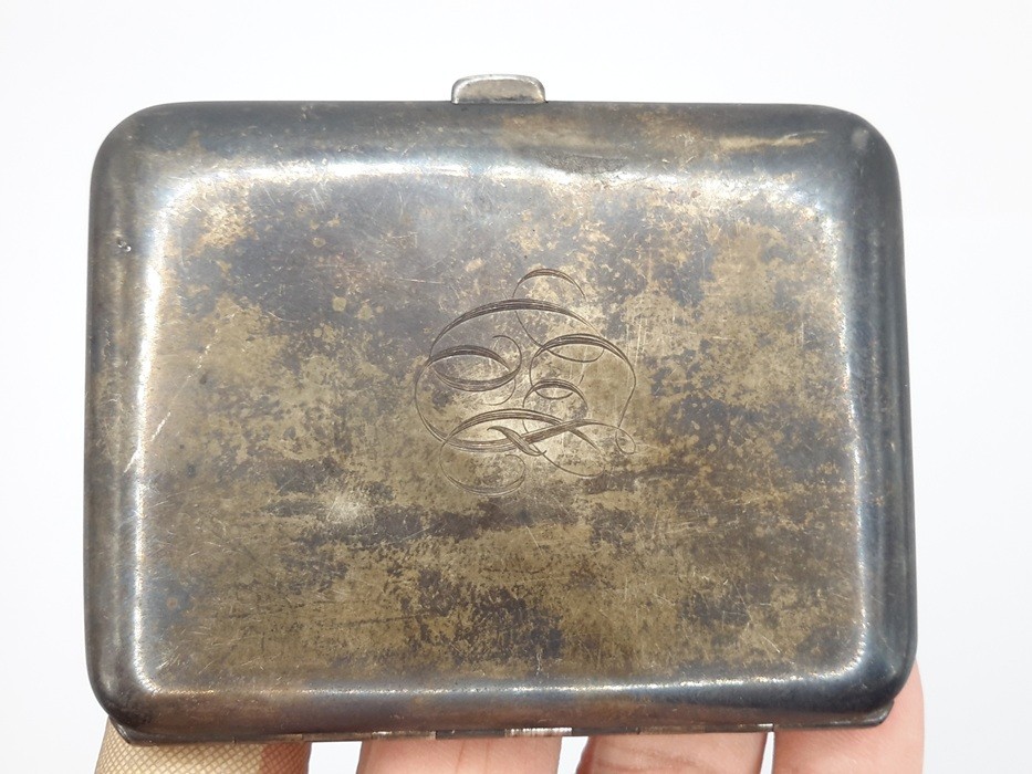 Antique Elgin Sterling Silver Cigarette Case Masonic Mason Emblem. Mono