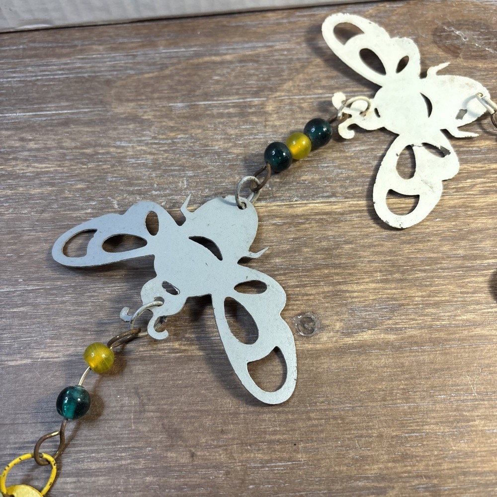 Metal Painted Bee Wind Chime With Beads 26 1/2” Long