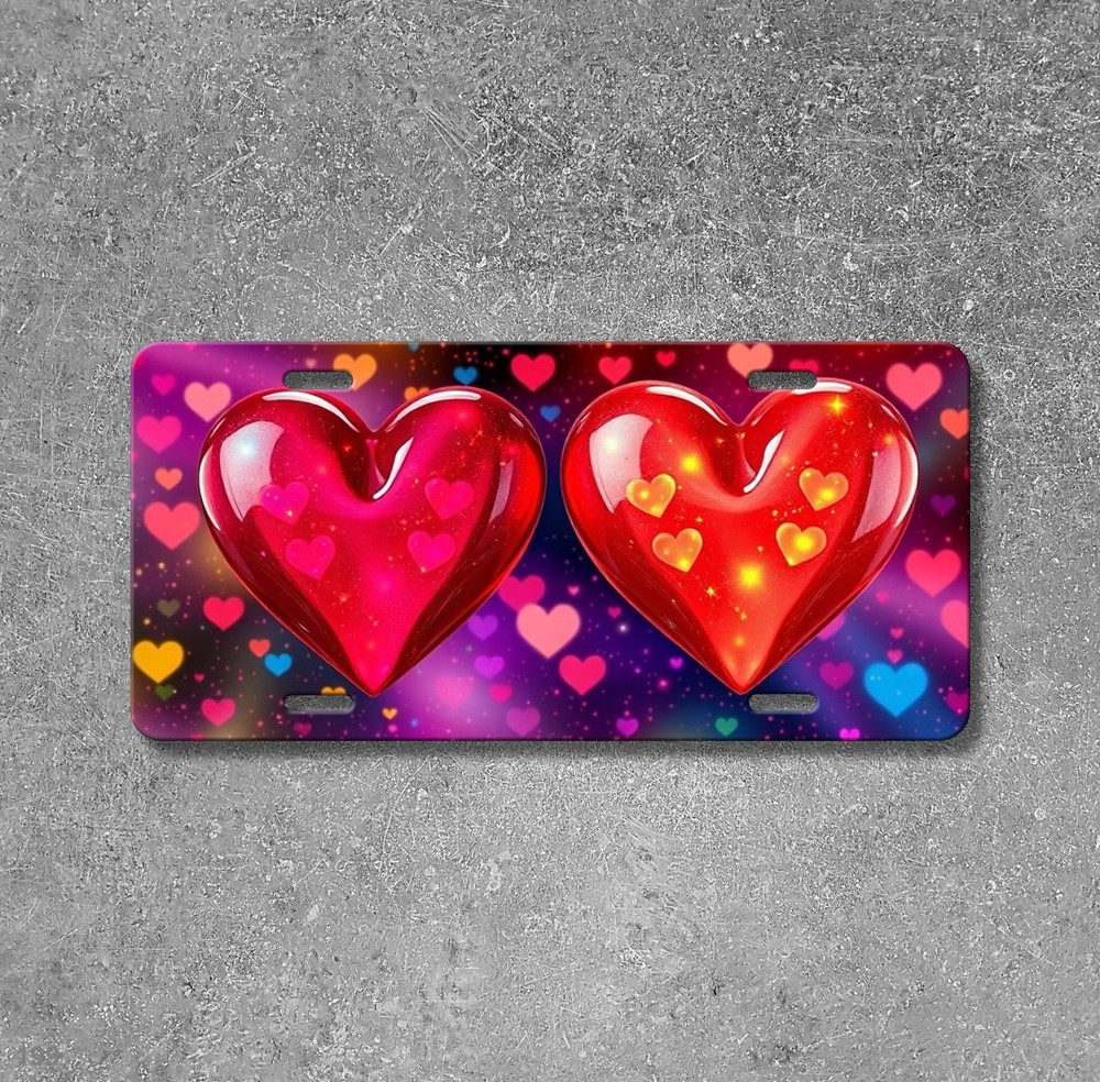 Vibrant Hearts License Plate Optional Text Front Bumper Plate Unique Gift